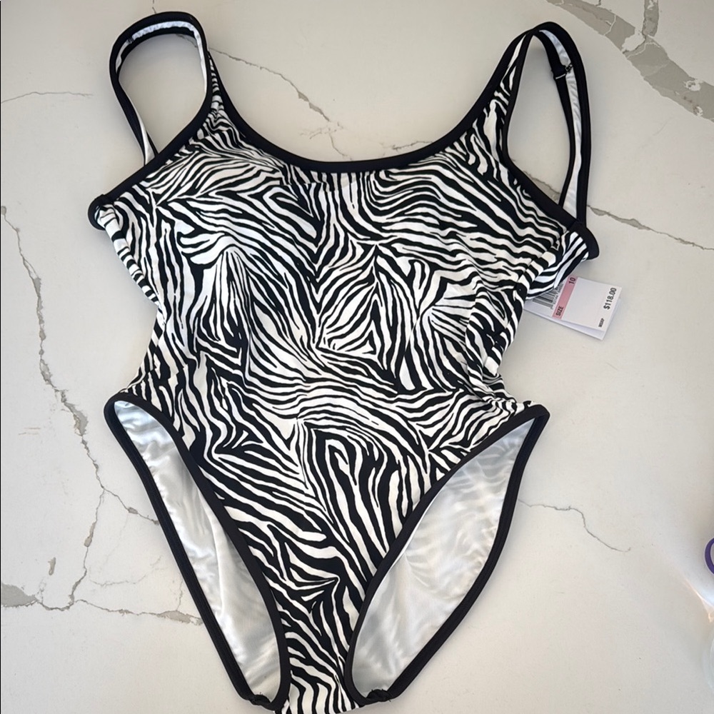New Michael Kors Zebra Scoop Back Swimsuit - Size 10